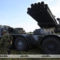 В рамках двустороннего комплексного учения учебно-боевые задачи выполняют подразделения РСЗО «Ураган»