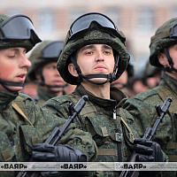 Очередная тренировка расчетов пешей колонны к параду войск Минского гарнизона 9 Мая