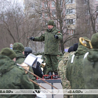 В Минской военной комендатуре начались гарнизонные тренировки пешей колонны к военному параду