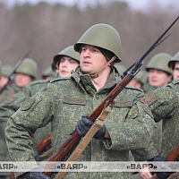 Очередная тренировка расчетов пешей колонны к параду войск Минского гарнизона 9 Мая