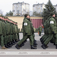 Очередная тренировка расчетов пешей колонны к параду войск Минского гарнизона 9 Мая