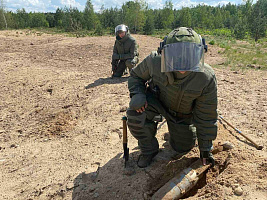 Военнослужащие сводного отряда инженерных войск заканчивают работы по сплошной очистке территории в Слуцком районе