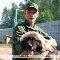 Военнослужащие кинологического центра Вооружённых сил со своими воспитанниками