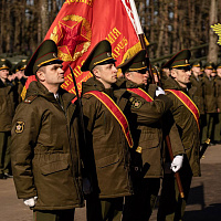 Торжественный ритуал прощания с Боевым Знаменем начальника Военной академии генерал-майора Андрея Горбатенко